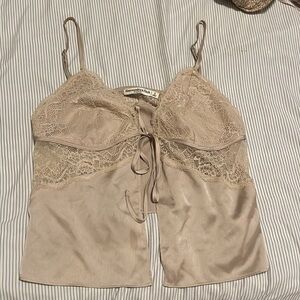 Abercrombie lace & satin tie-front cami